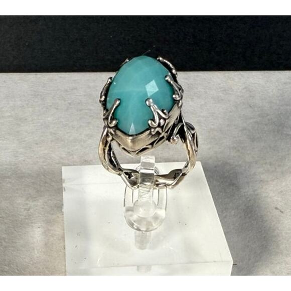 Carolyn Pollack Sterling Silver Faceted Milky Aquamarine Ring Size 7 - Picture 1 of 9